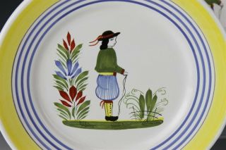 6 Signed Henriot Quimper France Painted Ceramic Breton Man Woman Salad Plate SMB 4