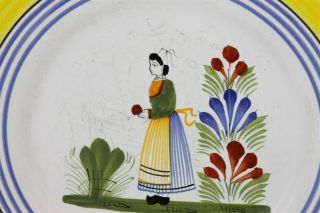 6 Signed Henriot Quimper France Painted Ceramic Breton Man Woman Salad Plate SMB 5