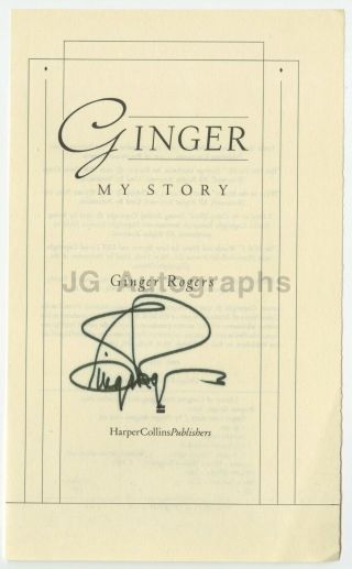 Ginger Rogers - American Actress,  Dancer,  And Singer - Signed Book Page