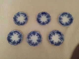 Set Of Six (6) Flow Blue Butter Pats W.  H.  Grindley,  Clarence England