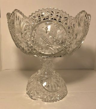 Hofbauer Germany Byrdes Crystal Footed Punch Bowl Compote Etched Birds