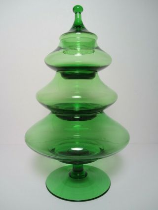 Italian Empoli Green 4 Pc Stacking Glass Christmas Candy Dish Label - Small Chip