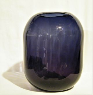 Blown Signed & Dated " Blenko 2002 " Purple - Blue Art Glass Vase Pontil