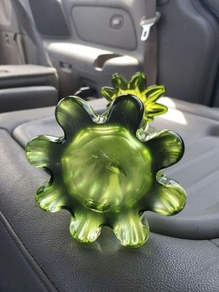 EXTREMELY RARE Mid Century Green Swung Glass Sunflower Vase Viking? L.  E Smith? 3