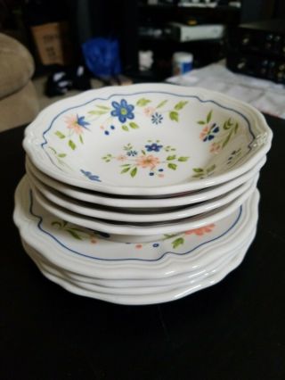 Sears Country French Ironstone 4 Bowls And Plates Peach Blue Flowers Green