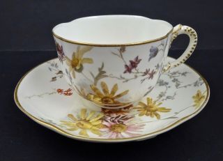 Antique Royal Worcester Tea Cup & Saucer,  Hand Painted,  Victorian