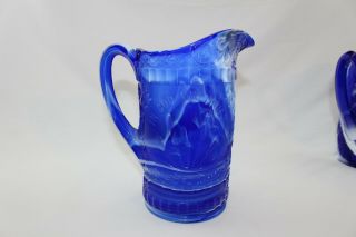 Fenton For Lg Wright Blue Slag Glass " God Bless Our Home " Water Pitcher
