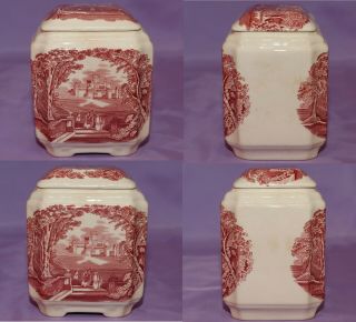 Mason ' s Vista Pink Red Twinings Ltd England Covered Ginger Fan Jar or Sugar Bowl 2