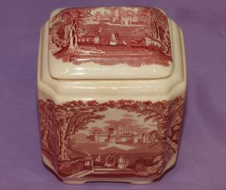 Mason ' s Vista Pink Red Twinings Ltd England Covered Ginger Fan Jar or Sugar Bowl 3