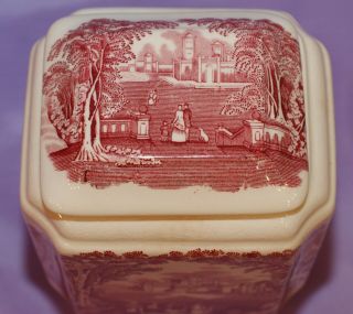 Mason ' s Vista Pink Red Twinings Ltd England Covered Ginger Fan Jar or Sugar Bowl 4