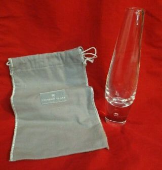Steuben Glass Signed Teardrop Bubble Bud Vase With Storage Bag
