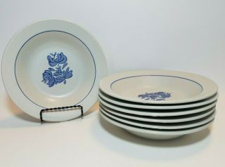 Pfaltzgraff Yorktowne 8 5/8 " Flat Rim Soup Bowls Set Of 7 Stoneware Blue Floral
