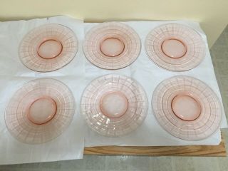 6 Block Optic Pink 10 " Dinner Plates Anchor Hocking 1929 - 1933