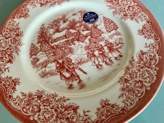 (4) Royal Stafford Christmas Village Red Dinner Plates Set Holidays England