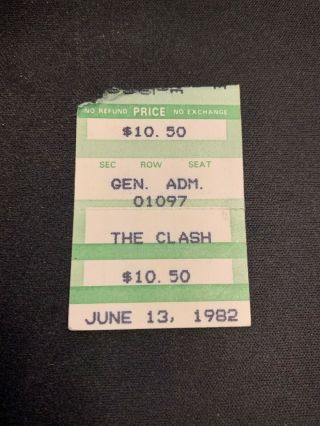 The Clash Ticket Stub June 13 1982 Hollywood General Admission Ripped Stub
