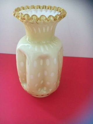 Vintage (C.  1961) Fenton Honey Amber Bubble Optic Art Glass 1358 Pinch Vase 7