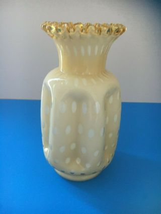 Vintage (C.  1961) Fenton Honey Amber Bubble Optic Art Glass 1358 Pinch Vase 8