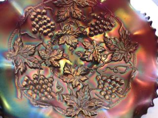 Antique Northwood Fiery Amtheyst Grape & Cable 8 Ruffle Edge Carnival Glass Bowl 3