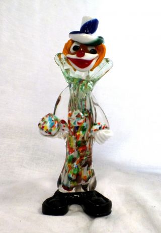 Murano 9 " Tall Art Glass Clown Figurine Ornament Collectable Colourful - F23