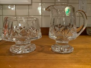 Waterford Lismore Footed Crystal 5 " Creamer And 3 1/4” Open Sugar Bowl Set Label