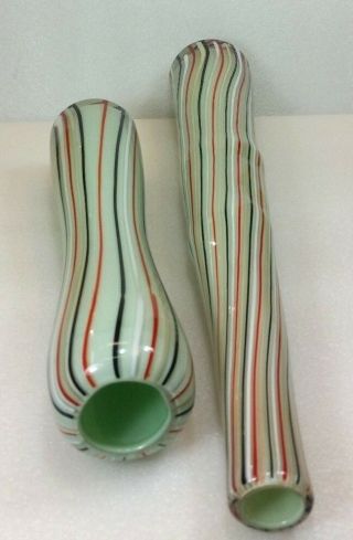 Vintage Tony Evans Design Cased Art Glass Vase Pair Ribbon Candy Mid Century 3