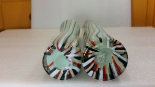 Vintage Tony Evans Design Cased Art Glass Vase Pair Ribbon Candy Mid Century 4