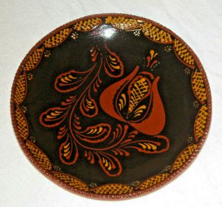 Vintage Ned Foltz Redware Pottery Plate Bowl Tulip Slip Glaze Signed Folk Art 2