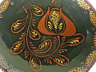 Vintage Ned Foltz Redware Pottery Plate Bowl Tulip Slip Glaze Signed Folk Art 5