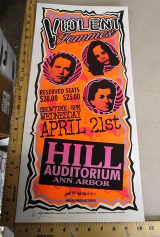 1999 Rock Roll Concert Poster Violent Femmes Mark Arminski Signed Ann Arbor