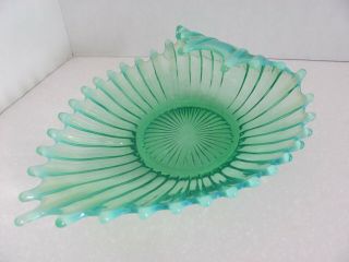 Fostoria Glass Bowl Ribbed Bonbon Green Opalescent One Side Turned Up Heirloom