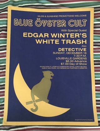 Blue Oyster Cult Silkscreen Concert Poster 1976 Edgar Winter Louisville Rare