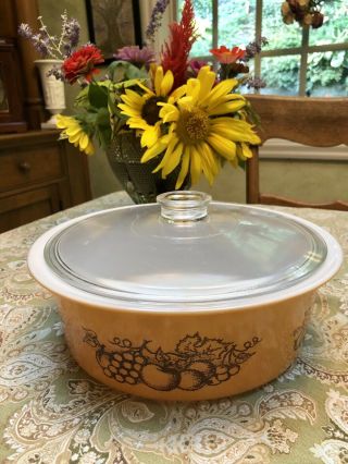 Pyrex Big Bertha Brown Old Orchard Covered Casserole - Lovingly