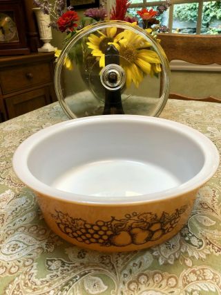 Pyrex Big Bertha Brown Old Orchard Covered Casserole - lovingly 2
