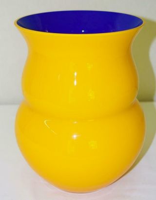 Barovier & Toso Bohemian Art Glass Hand Blown B.  A.  G Yellow & Blue Vase Signed