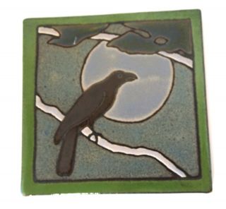 Arts And Crafts Raven Tile Marked Tzadi.