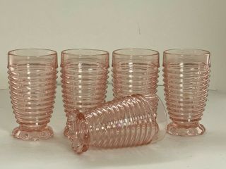 Tumblers Glasses Anchor Hocking Manhattan Depression Glass Pink Ribbed Footed 5p