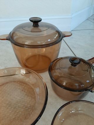 Vintage 7 Pc.  Visions by Corningware Amber Cookware Set 2