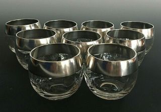 Mid Century Modern Dorothy Thorpe Silver Band Roly Poly Glasses Set Of 9