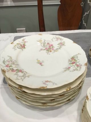 C Ahrenfeldt Limoges France Depose China Dinner Plate Set Of 7 Pink Roses