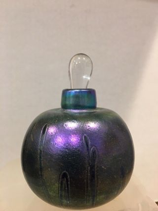 Stephen Fellerman Iridescent Purple Art Glass Perfume Bottle W/ Dauber Signed