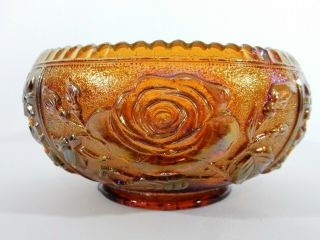 Vintage Amber Carnival Glass Imperial Lustre Rose Bowl Dish Floral Retro