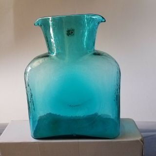 Blenko Aqua Teal Carafe Glass Double Spout Water Bottle Pitcher Modern Usa