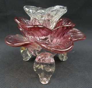 Floral Mid Century Art Glass Flower Décor Candle Votive Holder