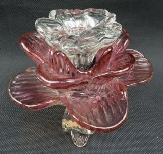 Floral Mid Century Art Glass flower décor candle votive holder 2