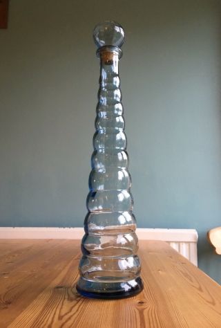 Vintage Mid Century Glass Genie Bottle Decanter Murano Empoli Italy Sky Blue