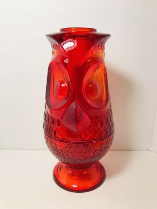 Vintage Viking Ruby Red Art Glass Owl Fairy Candle Lamp