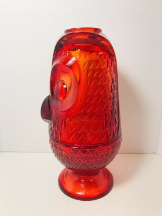 Vintage Viking Ruby Red Art Glass Owl Fairy Candle Lamp 2
