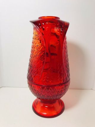 Vintage Viking Ruby Red Art Glass Owl Fairy Candle Lamp 3