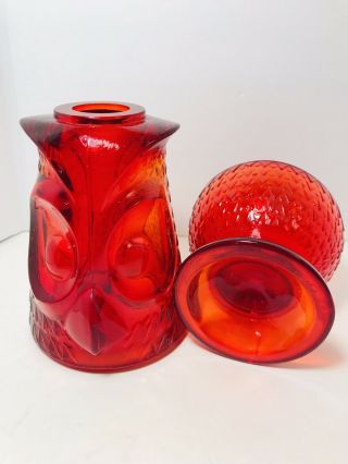 Vintage Viking Ruby Red Art Glass Owl Fairy Candle Lamp 8