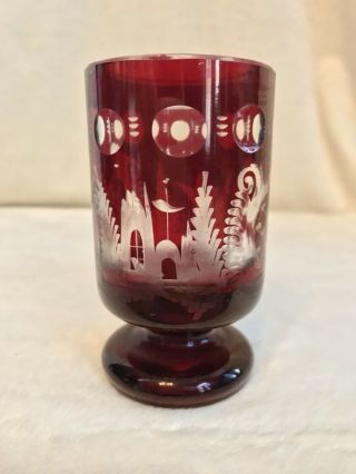 Vintage EGERMANN RUBY RED Bohemian Czech Art Glass CANDLE VOTIVE VASE SHOTGLASS 2